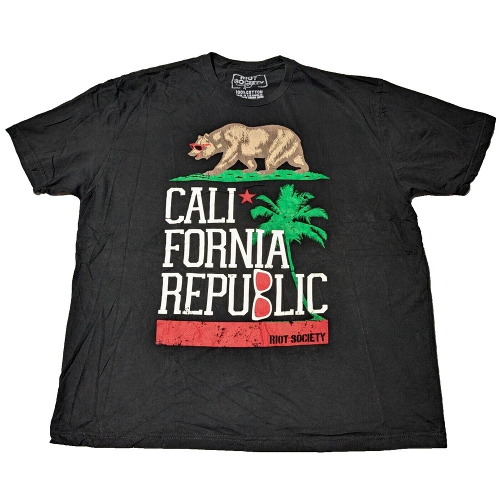 RIOT SOCIETY Men 2XL Black CALIFORNIA REPUBLIC Graphic Print T-Shirt Made In USA